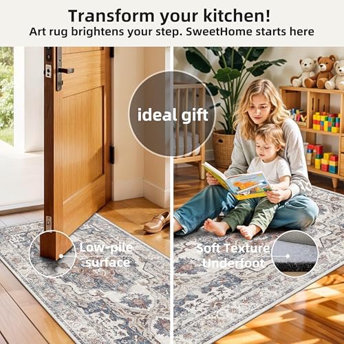 2-Piece Kitchen Runner Rug Set: Washable Non-Slip Floor Mats for Sink & Stove Cooking Area Soft Low Pile Water-Resistant Carpet for Dishwasher Fridge Fronts Durable Kitchen Island Mats(2x3+2x4,Brick) - Image 4