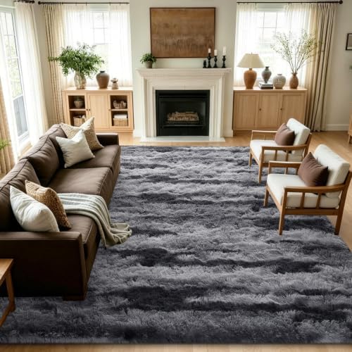 8x10 Extra Large Black Fluffy Area Rug Non-Slip for Living Room Bedroom - Image 2