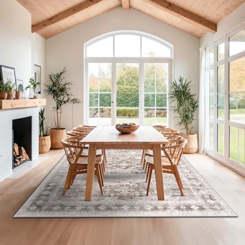 Boho Beige Rug for Living Room - Washable 10x12 Area Rug, Dining Room Rugs for Under Table, Soft Low Pile Carpet for Bedroom - Farmhouse Decor, Non-Slip & Stain Resistance (10x12 Beige/Latte) - Image 3