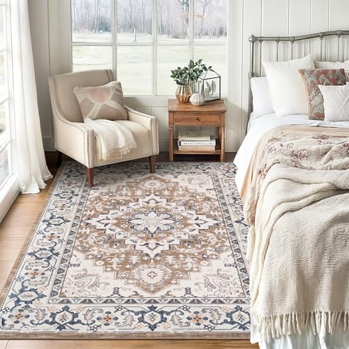 Lofus 3x5 Area Rugs for Living Room Bedroom, Small Carpet Floral Brown - Image 2