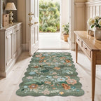 Washable Floral 2x4 Area Rug: Indoor Soft Scalloped Carpet for Entryway Kitchen Non-Slip Water Resistant Bathroom Laundry Floor Mat Low Pile Durable Nursery Door Mat Cute Home Decor(2x4 Floral/Green) - Image 4