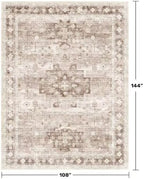Washable Farmhouse Living Room Rug, 9x12 Area Rugs for Bedroom, Dining Room Under Table Carpet, Kids Room, Large Boho Vintage Non-Slip Floral Rugs Low Pile Stain Resistant (9x12 Beige/Latte) - Image 2
