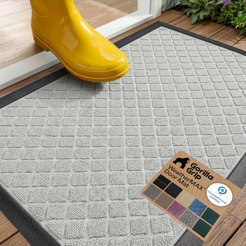 GORILLA GRIP WeatherMAX Door Mat, Indoor Outdoor, 29x17, Light Gray Lattice by GorillaGrip