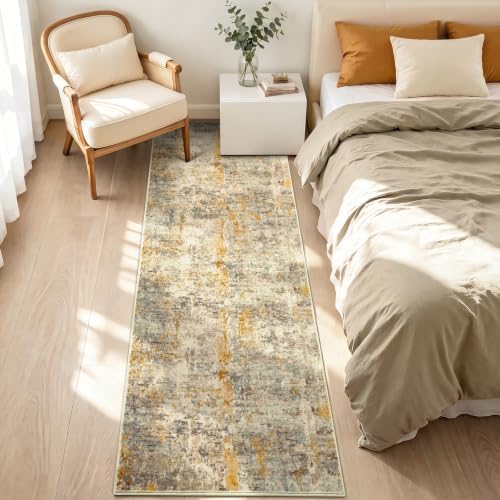 2x8 Beige Rug Runners for Hallways Kitchen Runner Rug Non Slip Washable Black Long Runner Rugs with Rubber Backing Soft Abstract Carpet Runner for Bedroom, Kitchen, Bathroom, Entryway - Image 3