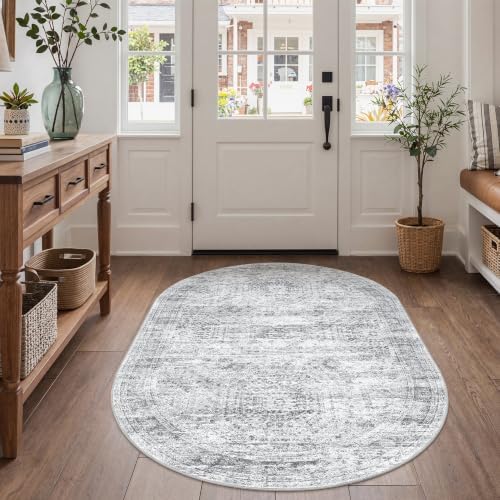 3x5 Oval Rug for Bedroom,Washable Area Rug,Grey - Image 3