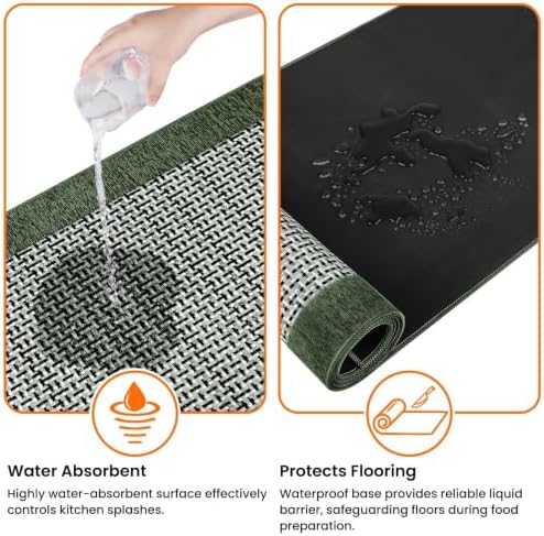 StepRite Kitchen Rugs, Kitchen Mats for Floor, 70"x20" Non-Slip Machine-Washable Kitchen Throw Rug, Green - Image 2