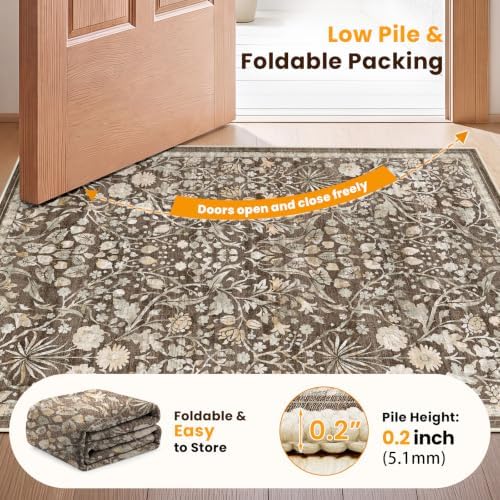 SameBed Washable 2x3 Entryway Area Rug, Vintage Kitchen Rug Dark Brown - Image 7