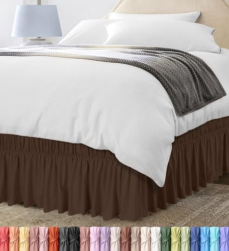 Wrap Around Queen Bed Skirt, Easy Fit Elastic Belt, 16 Inch Drop, Brown by UTOPIABEDDING