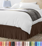 Wrap Around Queen Bed Skirt, Easy Fit Elastic Belt, 16 Inch Drop, Brown by UTOPIABEDDING