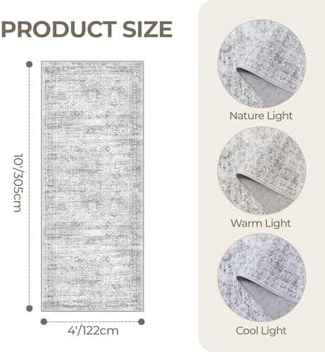 4x10 Runner Rug Non Slip,Washable Hallway Runner Rug,Grey - Image 2