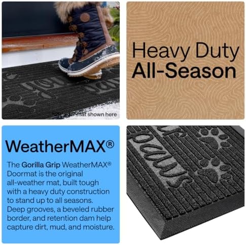 GORILLA GRIP WeatherMAX Door Mat, Indoor Outdoor Use, 29x17, Black Paw - Image 3