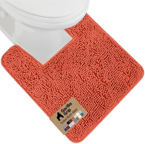 GORILLA GRIP Chenille Bath Rug Mat for Square Toilet Base, 24x19 Coral by GorillaGrip