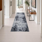 2x6 Washable Runner Rug：Modern Abstract Soft Carpet Dark Black by FXRHLP