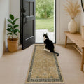 Soft 2x5 Indoor Entryway Floor Mat, Small Runner Rug for Mudroom Kitchen and Bathroom, Non-Slip Low-Pile Washable Stain Resistant, Vintage Rustic Brown and Charcoal Olive Décor by HazoHaus