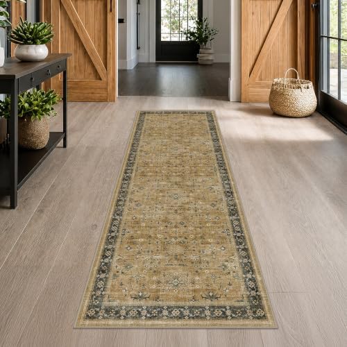 Hazo Haus Washable 3x12 Extra Long Hallway Runner Rug, Rustic Brown and Charcoal Olive Large Kitchen Floor Rug Indoor, Non-Slip Stain & Fade Resistant, Vintage Earthy Tone Décor - Image 6