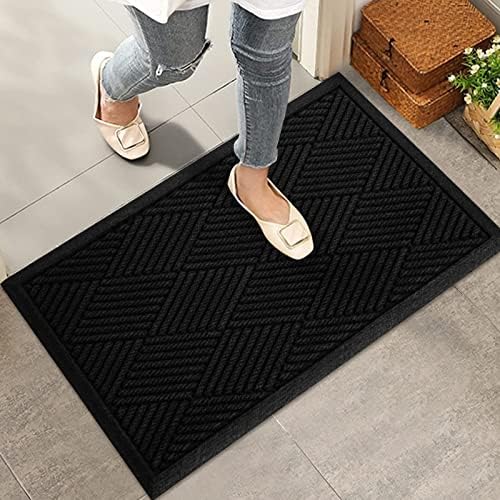 HIYARD Durable Front Door Mat, Absorbent Muddy Dirt Resist Welcome Door Mats Outdoor Indoor, Stain and Fade Resistant, Non-Slip Rubber Backing Low Profile Doormat for Entryway, 30×17, Black by HIYARD