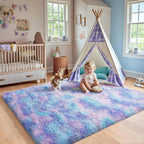 Ophanie Rainbow Purple Rug for Bedroom Girls,Unicorn Colorful Mermaid Fluffy Soft Cute Fuzzy Area Rugs,Shag Plush Shaggy 4x6 Furry Carpet for Kids Baby Teen Dorm Decor with Over 99 pcs Pile fibers - Image 5