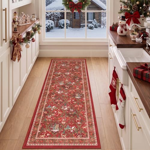 2x5 Christmas Runner Rug for Hallway,Washable Kitchen Rugs,Red - Image 4