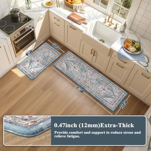 Collive Kitchen Rugs Sets of 2 Non Slip Washable, Aque Kitchen Floor Mats - Image 2