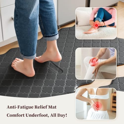 Arenarug Upgrade Scalloped Kitchen Mats for Floor 2PCS, Black Kitchen Rugs - Image 3