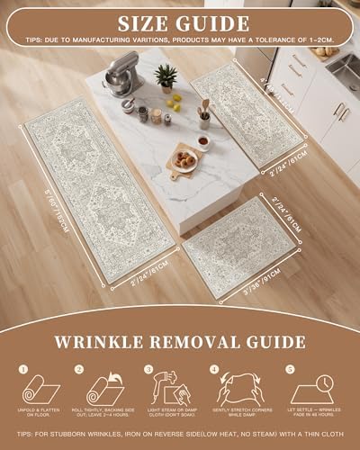 Madane 2-Piece Area Rugs Set, Small Kitchen Runner Non-Slip, Beige/Brown - Image 5