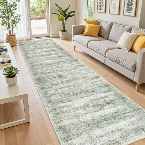 2x10 Runner Rug Non Slip,Washable Hallway Runner Rug,Green - Image 3