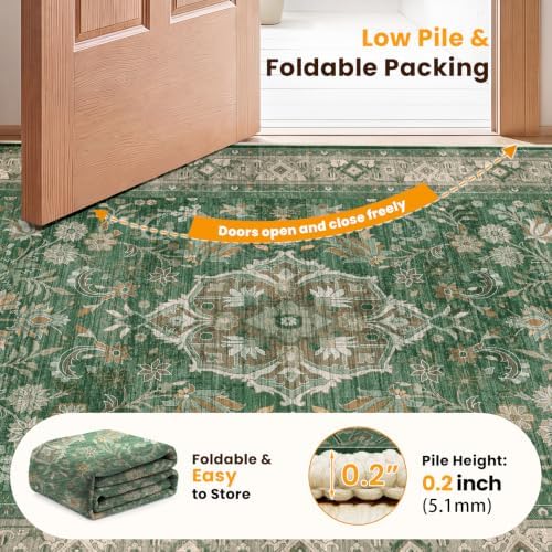 SameBed 9x12 Area Rug Living Room, Vintage Washable Carpet Green - Image 6