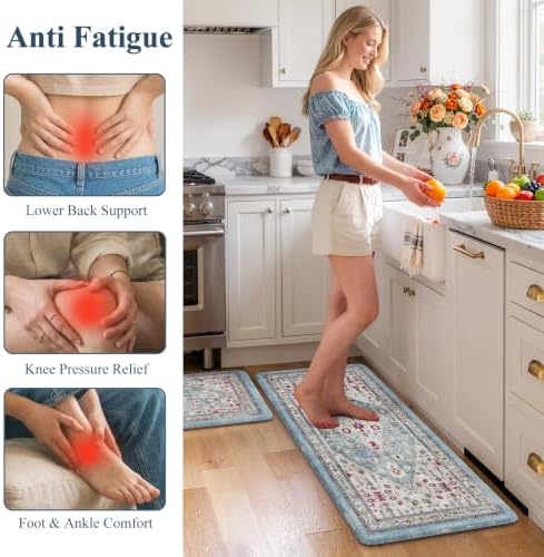 Collive Kitchen Mats Cushioned Anti Fatigue, 20"x47"+20"x32" Aque/Multi - Image 4