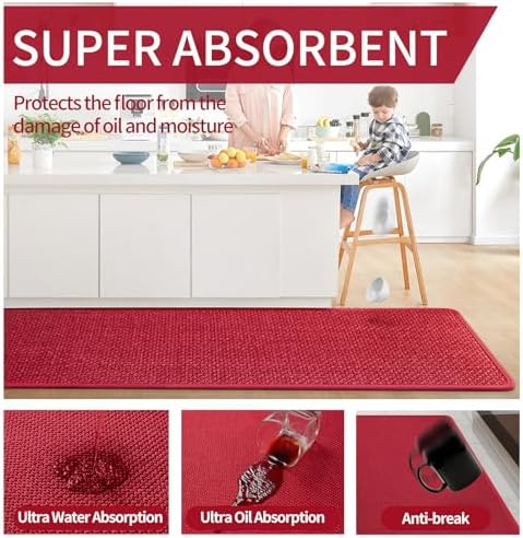 YDKGL Kitchen Mat Kitchen Rugs Sets of 2 PCS Non Slip Red 17"x30"+17"x59" - Image 5