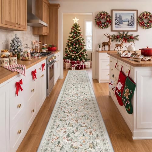 2x10 Christmas Runner Rug for Hallway,Washable Kitchen Rugs,Grey - Image 5