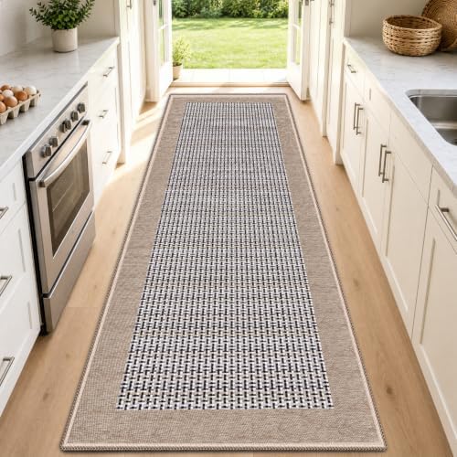 StepRite Kitchen Rugs, Kitchen Mats for Floor, 70"x20" Non-Slip Machine-Washable Kitchen Throw Rug, Absorbent Runner Rugs Office, Sink Standing Desk Mat, Decor Carpet, Khaki by Bringcushiontoyourlife