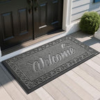 Yimobra Welcome Mat, Heavy Duty Sturdy Door Mats for Home Entrance Outdoor Indoor, Front Doormat for Outside Patio Floor Entry Porch Garage Office, Waterproof, Low Profile, 47 x 24, Black Grey by Yimobra