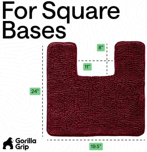 GORILLA GRIP Chenille Bath Rug Mat for Square Toilet Base, 24x19 Burgundy - Image 2