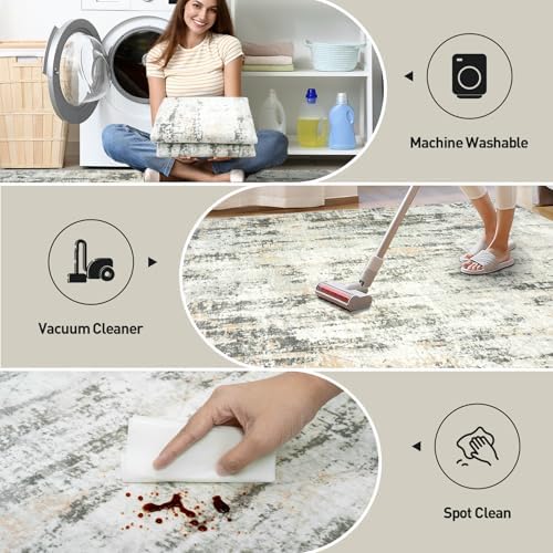 6x9 Area Rugs for Living Room: Washable Abstract Grey Brown Bedroom Carpet - Image 4