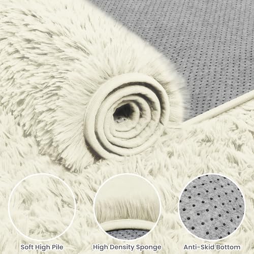 8x10 Fluffy Shag Area Rugs for Living Room Bedroom: Soft Carpet Cream White - Image 6