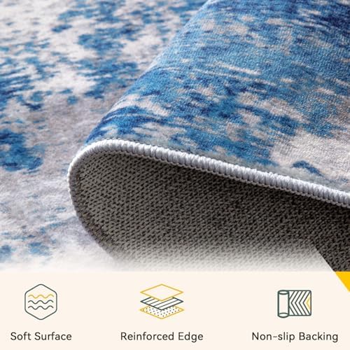 RELEANY Washable Runner 3'x7' Abstract Area Rug for Hallway Blue Gray - Image 3