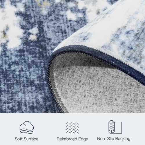 9x12 Area Rug for Living Room, Abstract Washable Large Rugs, Dark Blue - Image 7