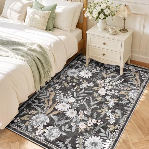 SameBed 3x5 Area Rug Living Room, Vintage Washable Carpet Black Gray - Image 3