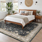 Black Boho Rug for Living Room 9x12 - Washable Dining Room Rugs for Under Table, Vintage Soft Low Pile Carpet for Bedroom, Non-Slip Farmhouse Bohemian Large Tumble Rug for High Traffic Area - Image 6