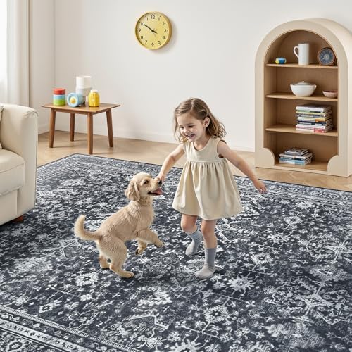 8x10 Area Rugs for Living Room, Black Washable Non-Slip Large Carpet - Image 5