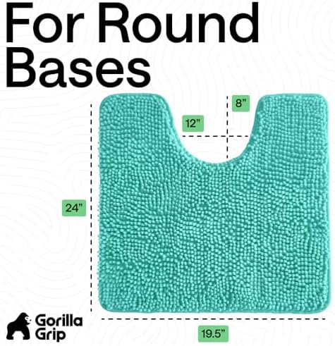 GORILLA GRIP Chenille Bath Rug Mat for Oval Toilet Base, 24x19 Turquoise - Image 2