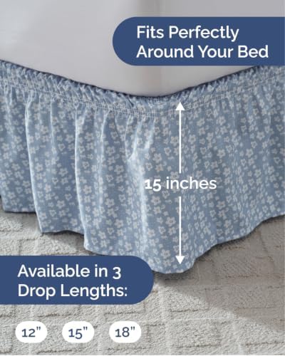 CGK Wrap Around Dust Ruffle Bed Skirt - King Size, 15" Inch, Blue Meadow - Image 4