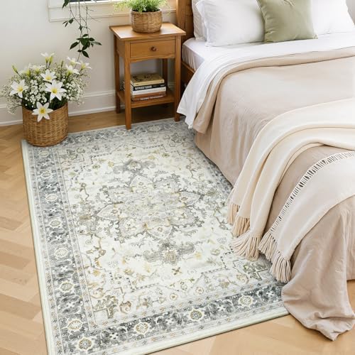 Lofus 3x5 Taupe Grey Rugs for Bedroom Living Room, Vintage Boho Carpet - Image 4