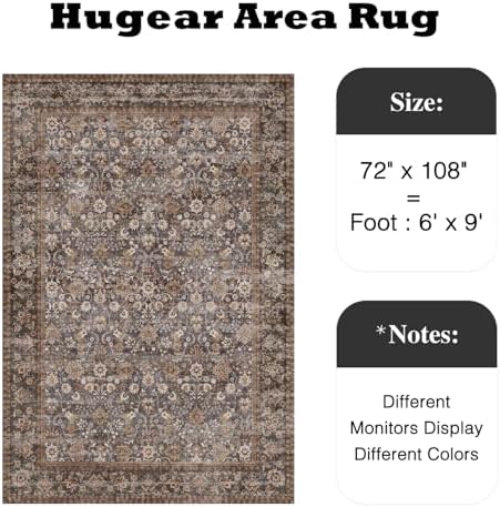 HUGEAR 6x9 Brown Blue Vintage Floral Washable Area Rug for Living Room - Image 2