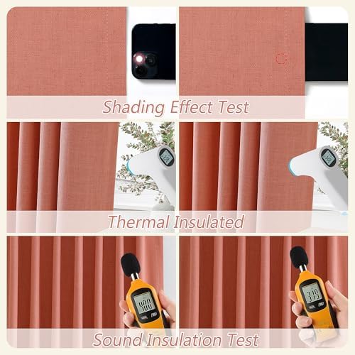 Guken Extra Long 100% Blackout Linen Curtains 108 Inches for Bedroom Coral - Image 5