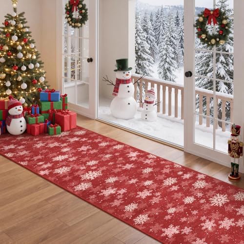 2x10 Christmas Runner Rug for Hallway,Washable Kitchen Rugs,Red - Image 4