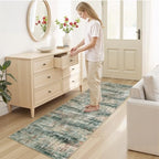 2x 8 Area Rug for Hallways, Abstract Washable Runner Rugs,Coffee/Green - Image 5