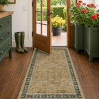 Hazo Haus Washable 3x6 Large Mudroom Area Rug, Bohemian Kitchen Floor Rug, Non-Slip & Stain Resistant, Vintage Rustic Brown and Charcoal Olive Farmhouse Floral Décor by HazoHaus