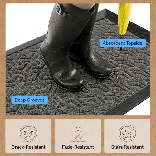 GORILLA GRIP WeatherMAX Door Mat, Indoor Outdoor Use, 29x17, Gray Geometric - Image 5