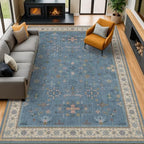 Hazo Haus Boho 9x12 Soft Rugs for Living Room - Dark Blue Rugs for Bedroom Aesthetic, Dining Room Under Kitchen Table, Washable Soft Non Slip Large Area Eclectic Unique Décor by HazoHaus